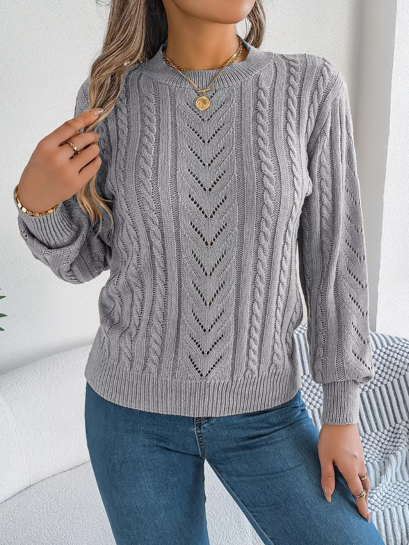 Cable-Knit Round Neck Sweater - Image 14