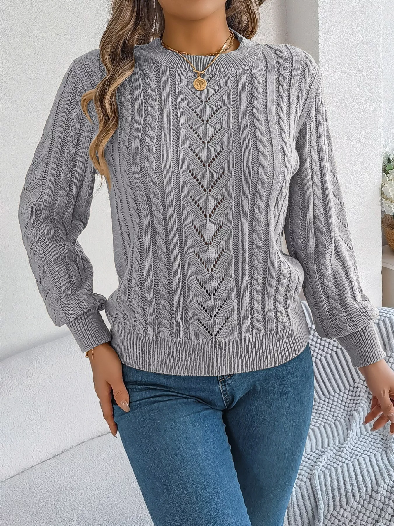 Cable-Knit Round Neck Sweater - Image 16