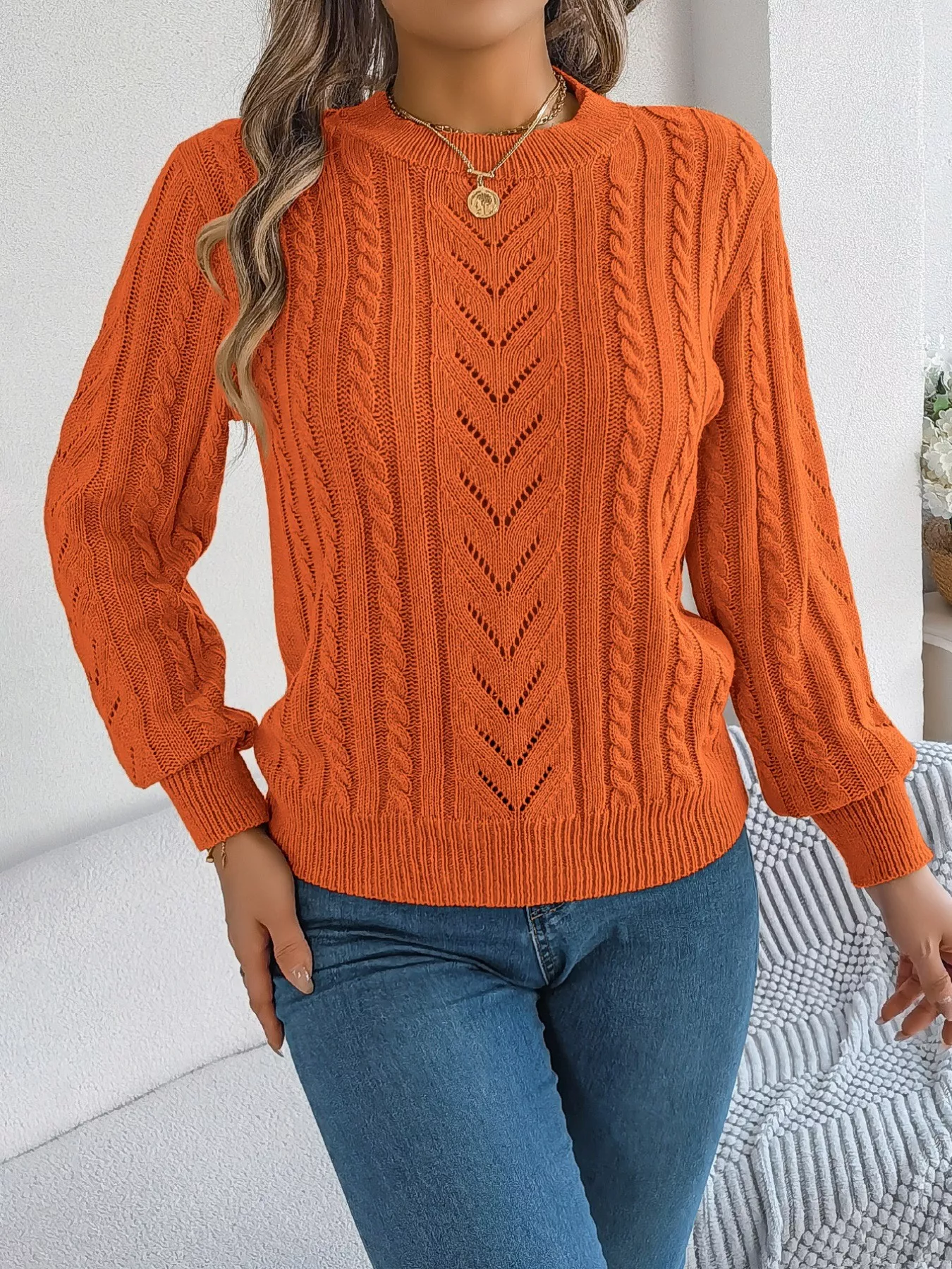 Cable-Knit Round Neck Sweater - Image 4