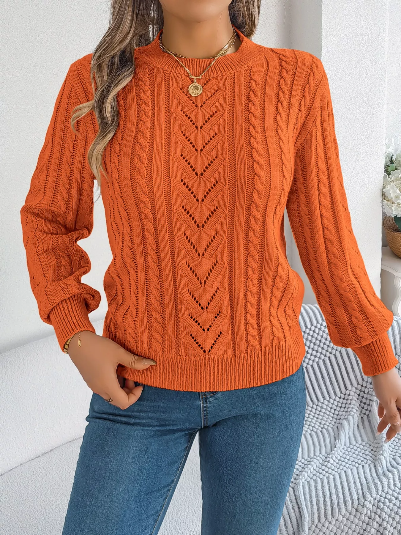 Cable-Knit Round Neck Sweater - Image 5