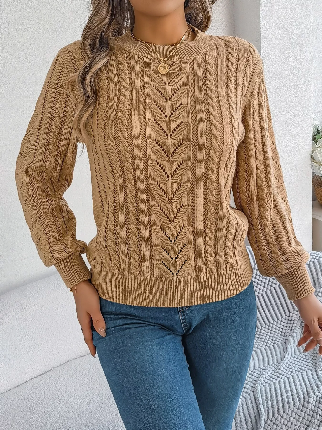 Cable-Knit Round Neck Sweater - Image 8