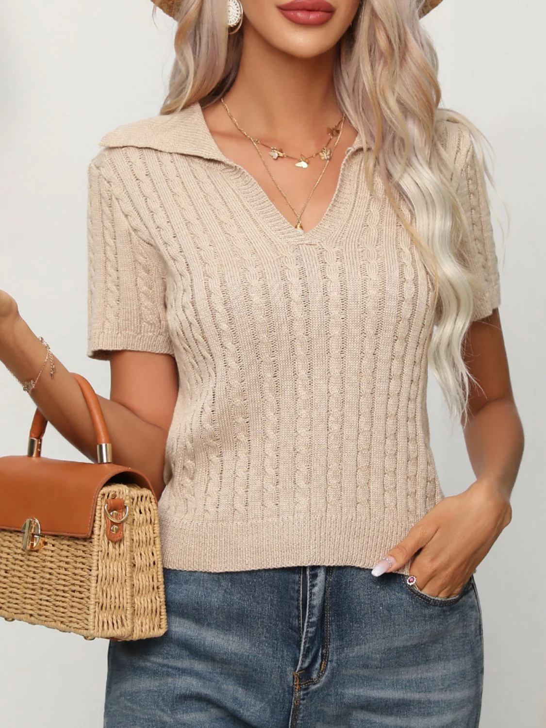 Cable Knit Short Sleeve Top - Image 2