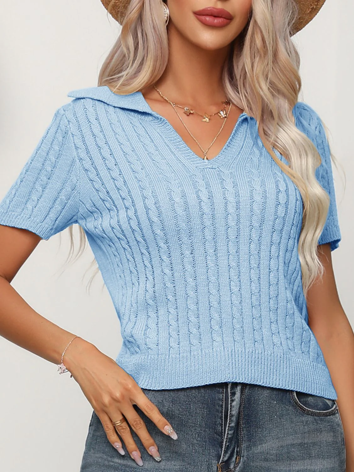 Cable Knit Short Sleeve Top - Image 9