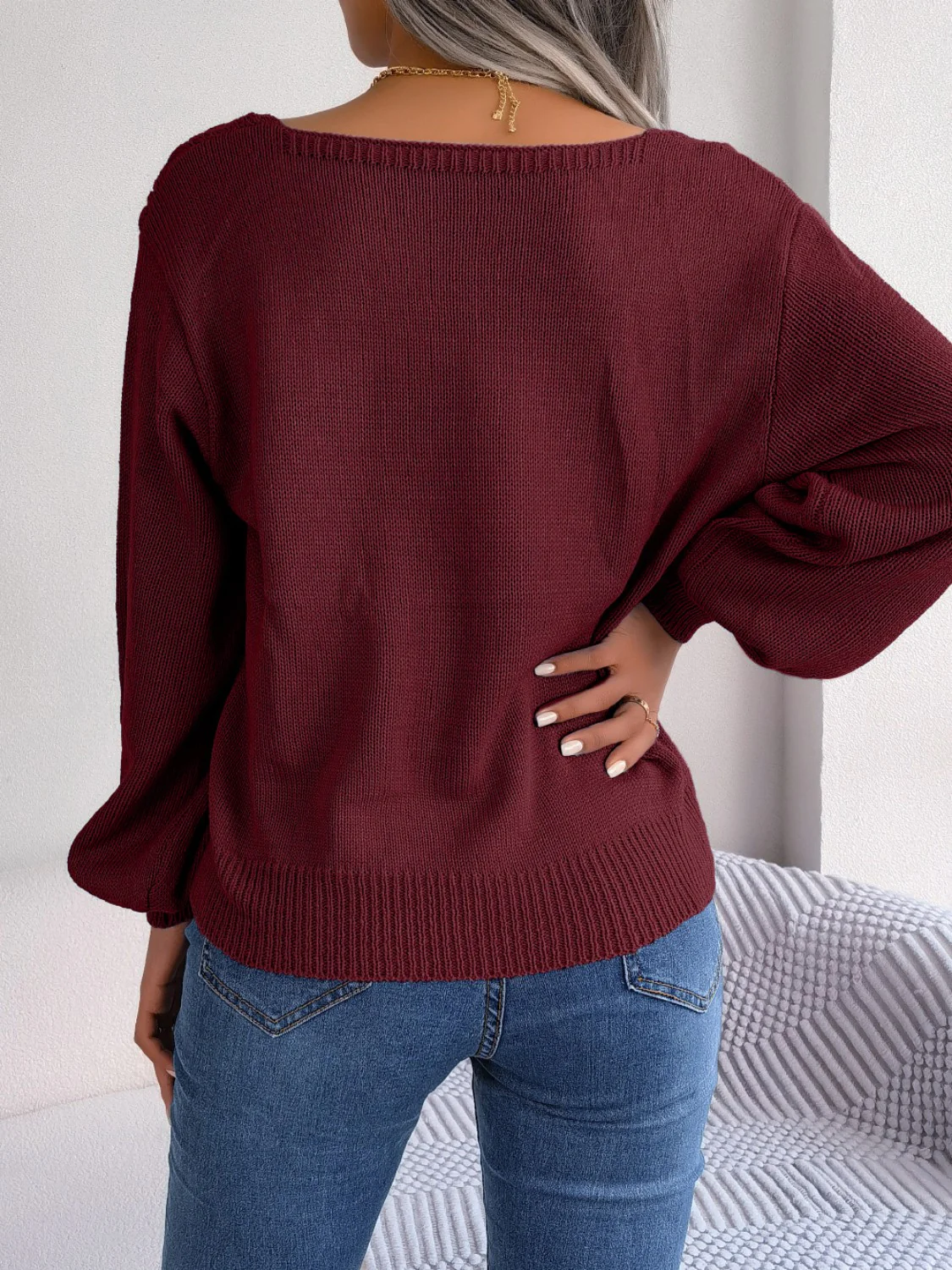 Cable-Knit Square Neck Long Sleeve Sweater - Image 12