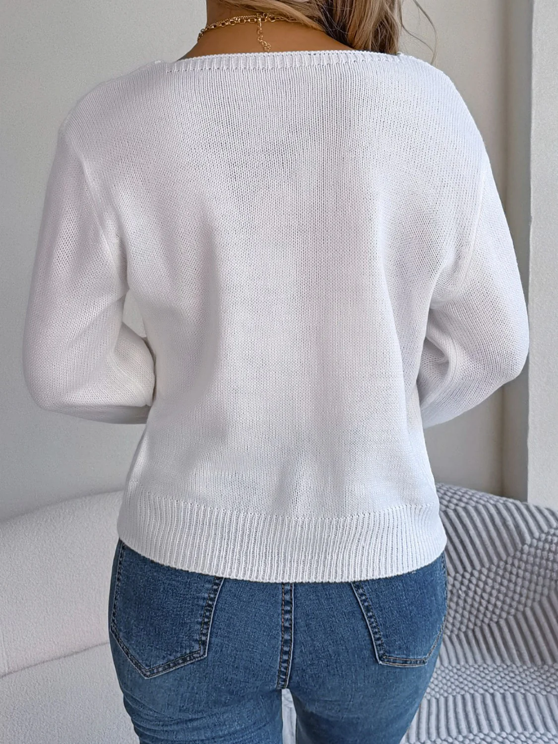 Cable-Knit Square Neck Long Sleeve Sweater - Image 2