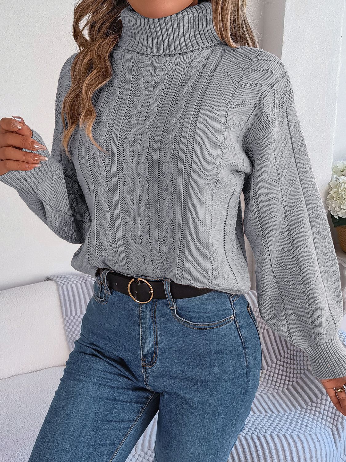 Cable-Knit Turtleneck Sweater - Image 11