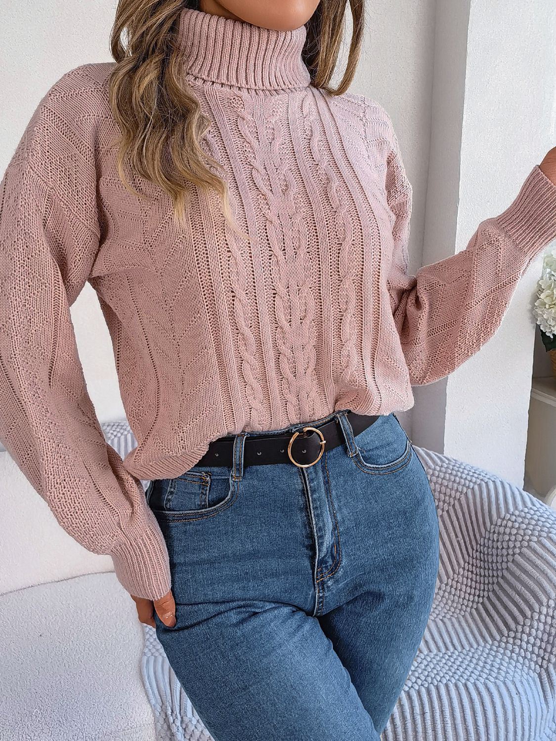 Cable-Knit Turtleneck Sweater - Image 3