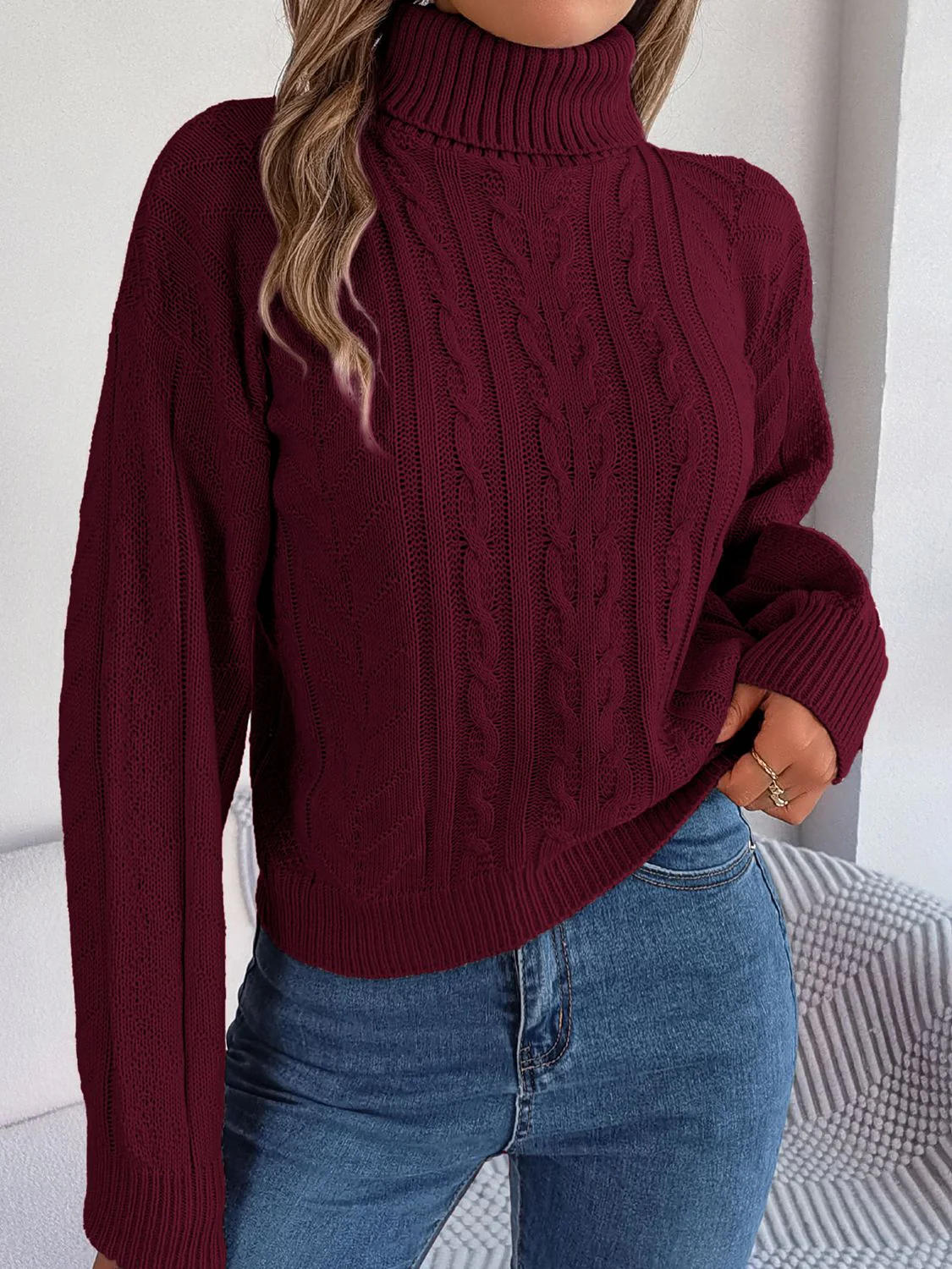 Cable-Knit Turtleneck Sweater - Image 5