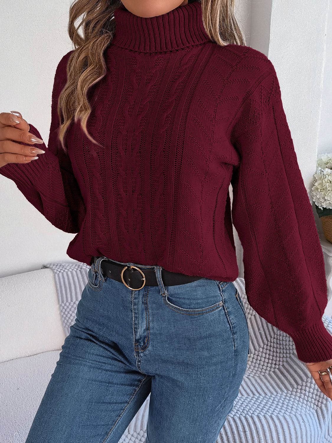 Cable-Knit Turtleneck Sweater - Image 6