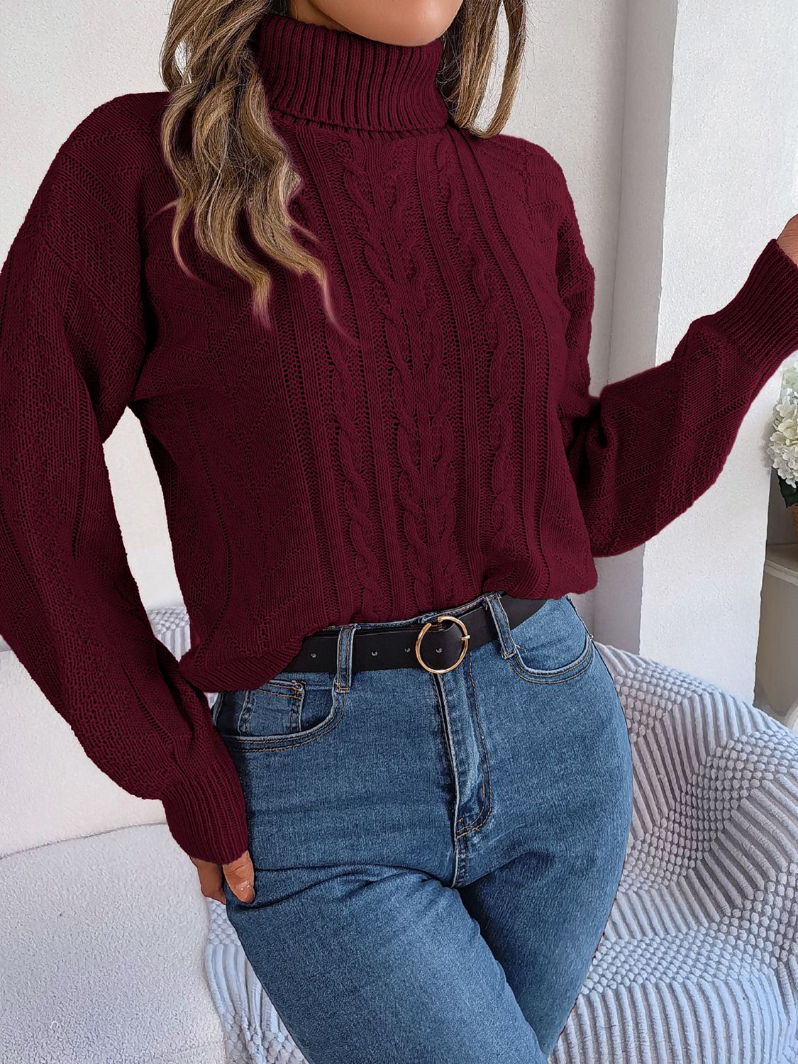Cable-Knit Turtleneck Sweater - Image 7