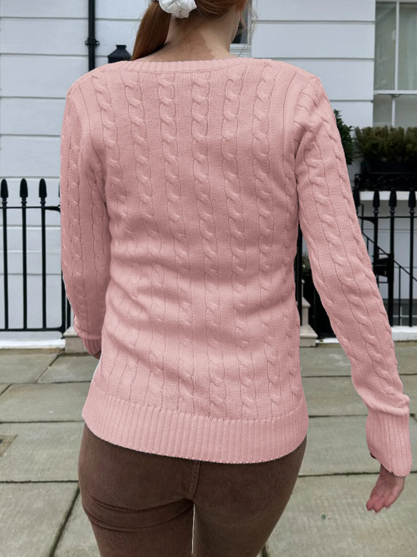 Cable Knit V-Neck Sweater - Image 12