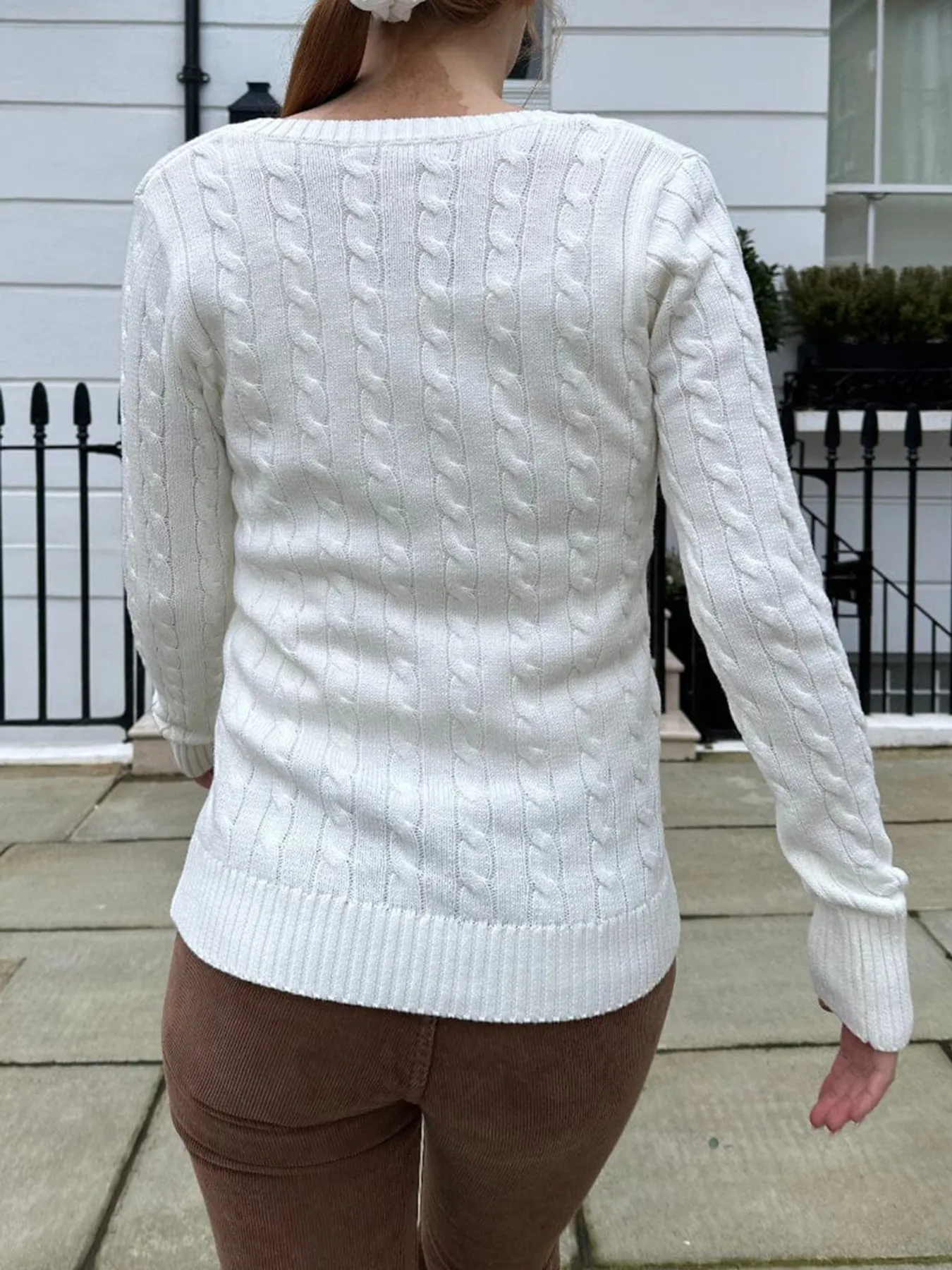Cable Knit V-Neck Sweater - Image 3