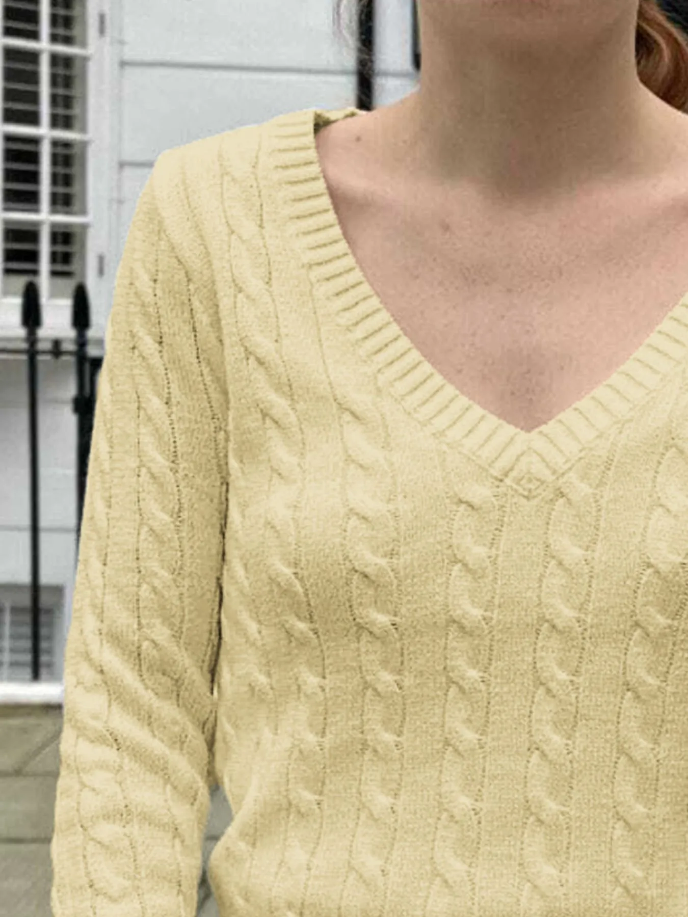 Cable Knit V-Neck Sweater - Image 5