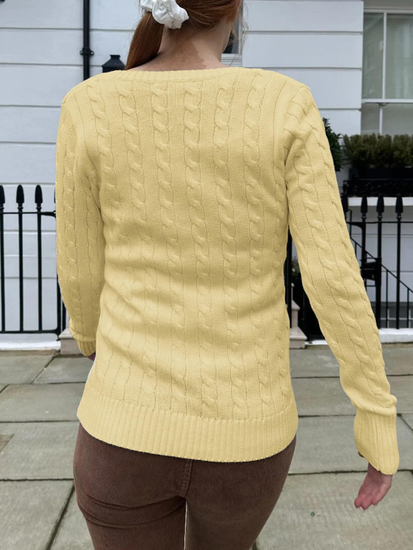 Cable Knit V-Neck Sweater - Image 6