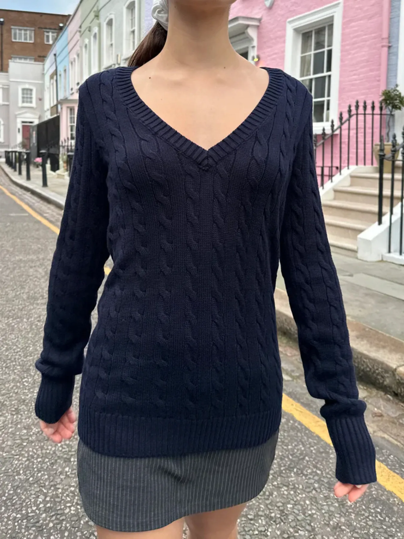 Cable Knit V-Neck Sweater - Image 7