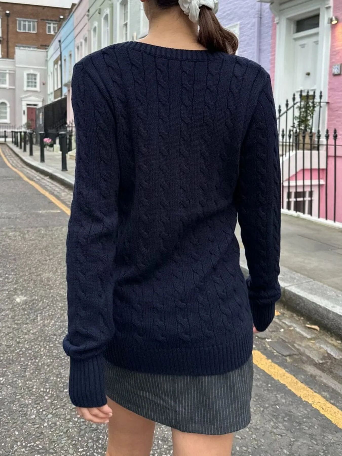 Cable Knit V-Neck Sweater - Image 9