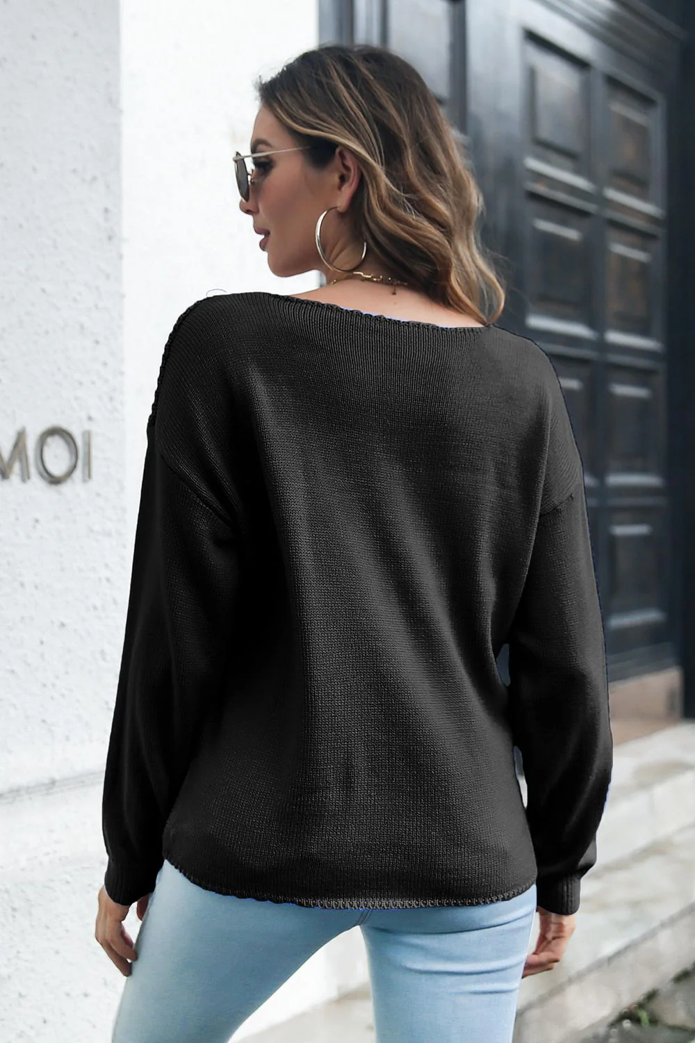 Cable-Knit V-Neck Sweater - Image 2
