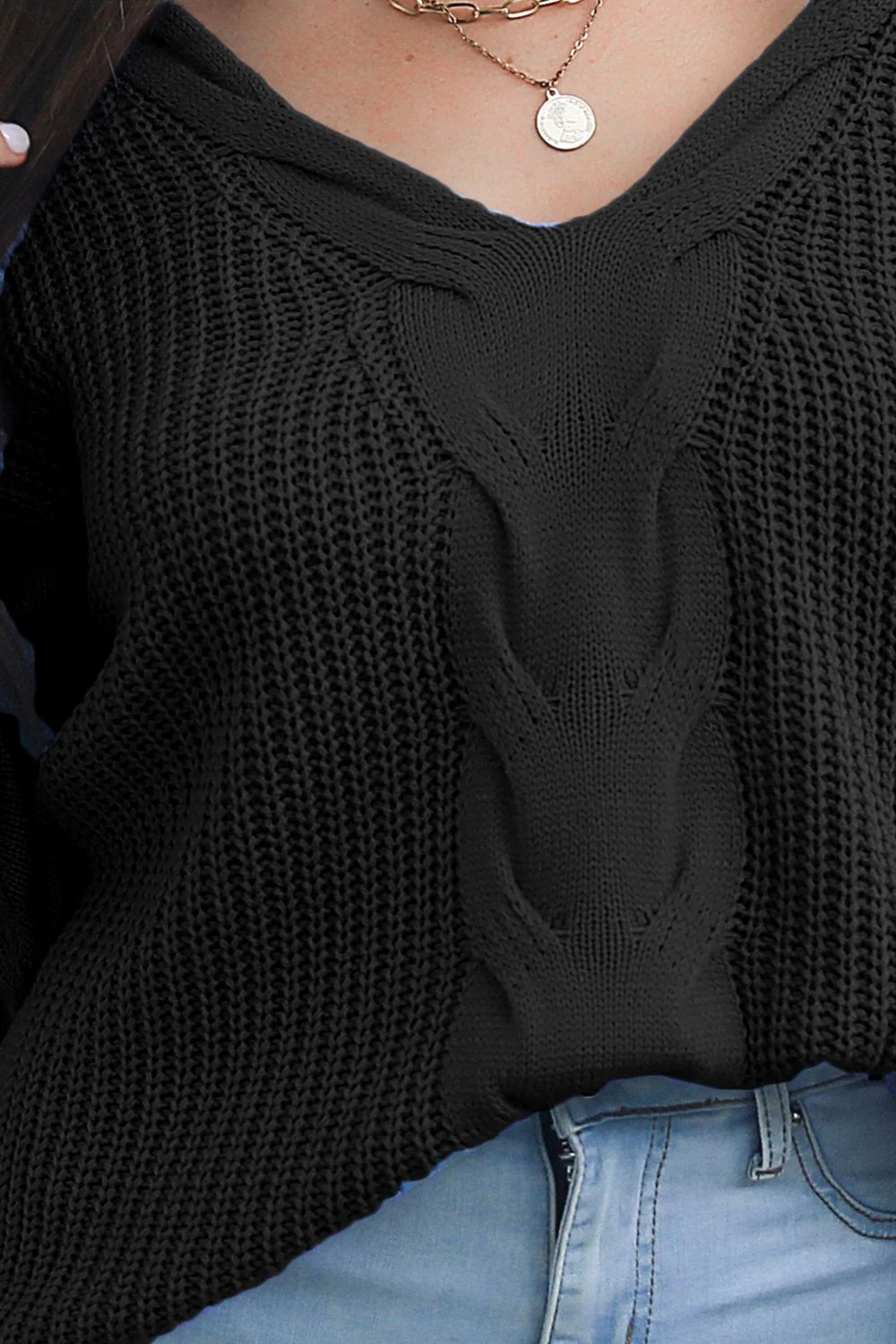 Cable-Knit V-Neck Sweater - Image 3