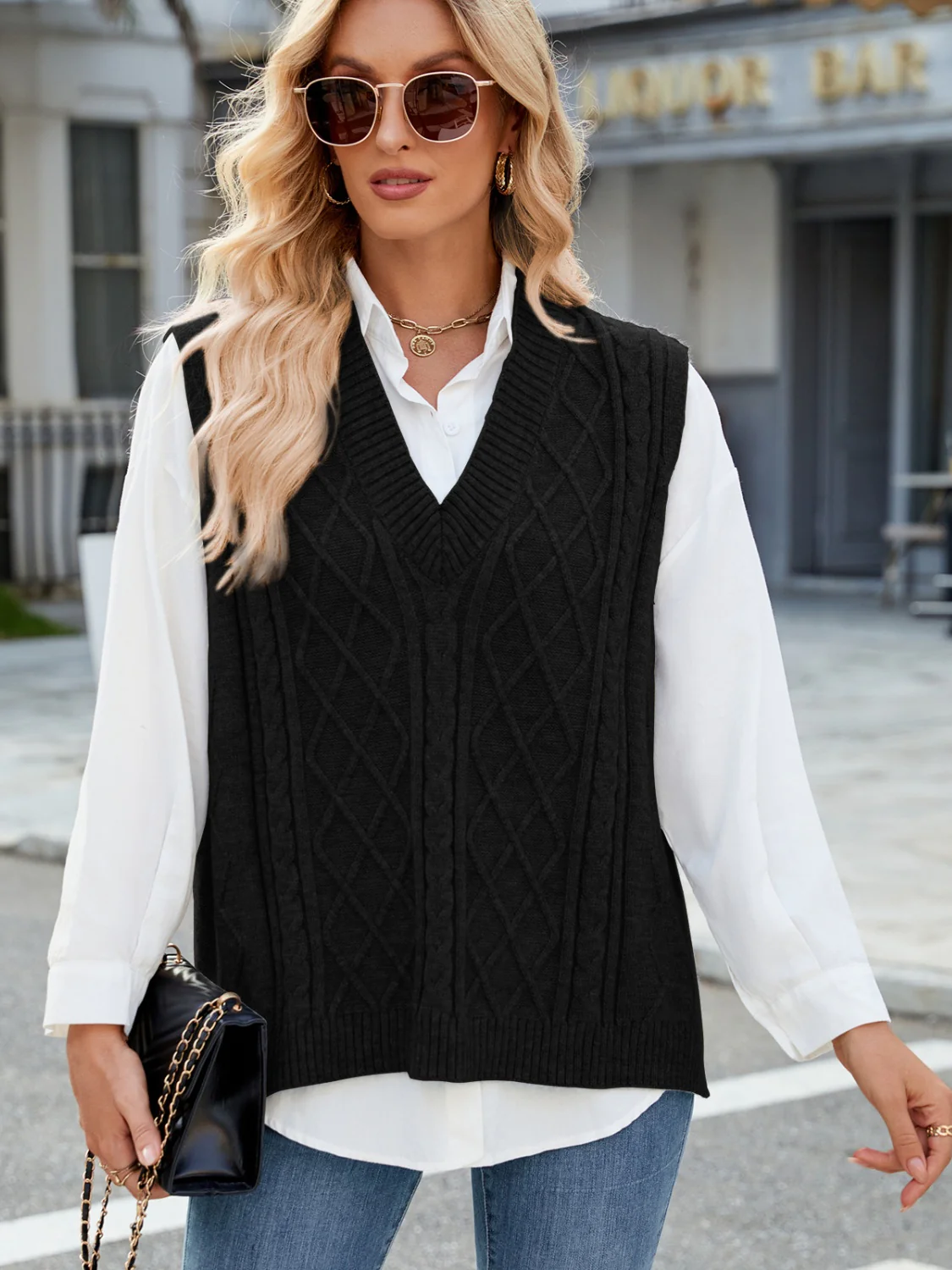Cable Knit V-Neck Sweater Vest - Image 12