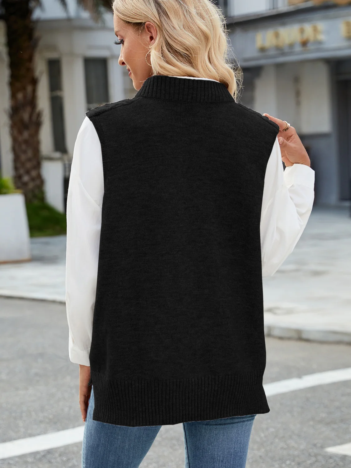 Cable Knit V-Neck Sweater Vest - Image 14