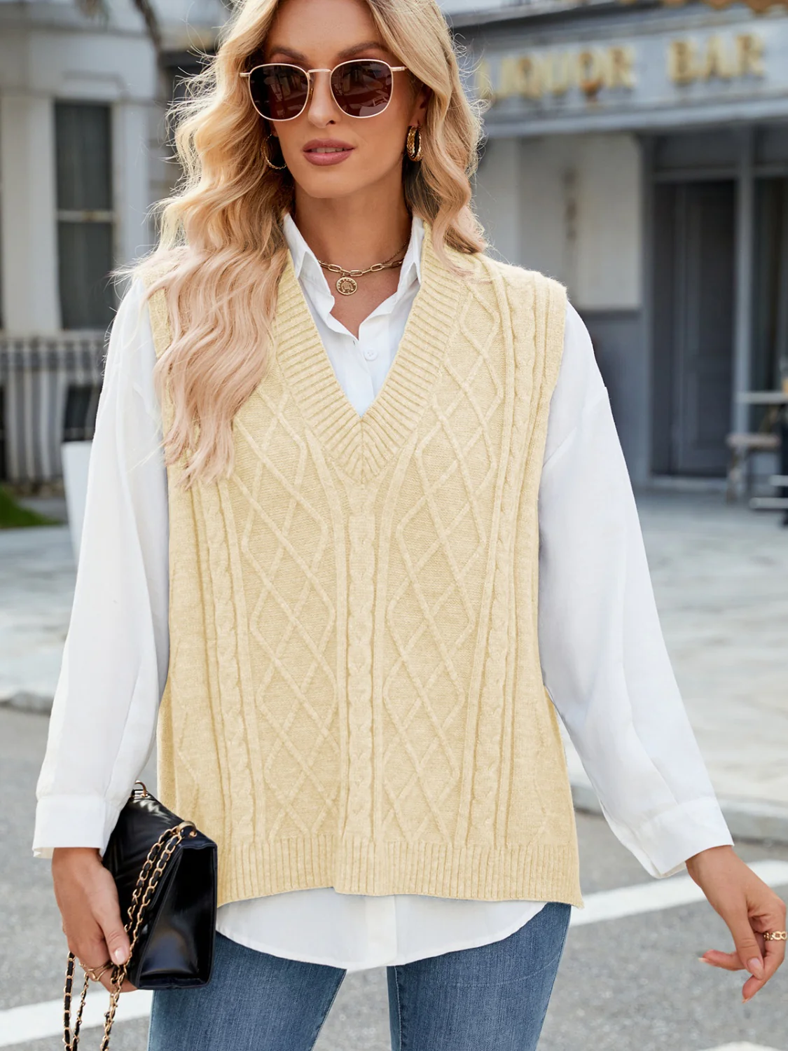 Cable Knit V-Neck Sweater Vest - Image 17