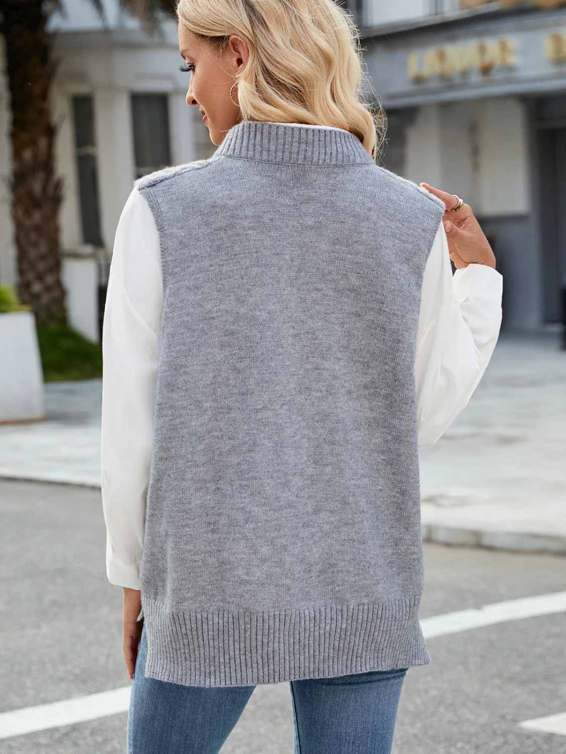 Cable Knit V-Neck Sweater Vest - Image 5