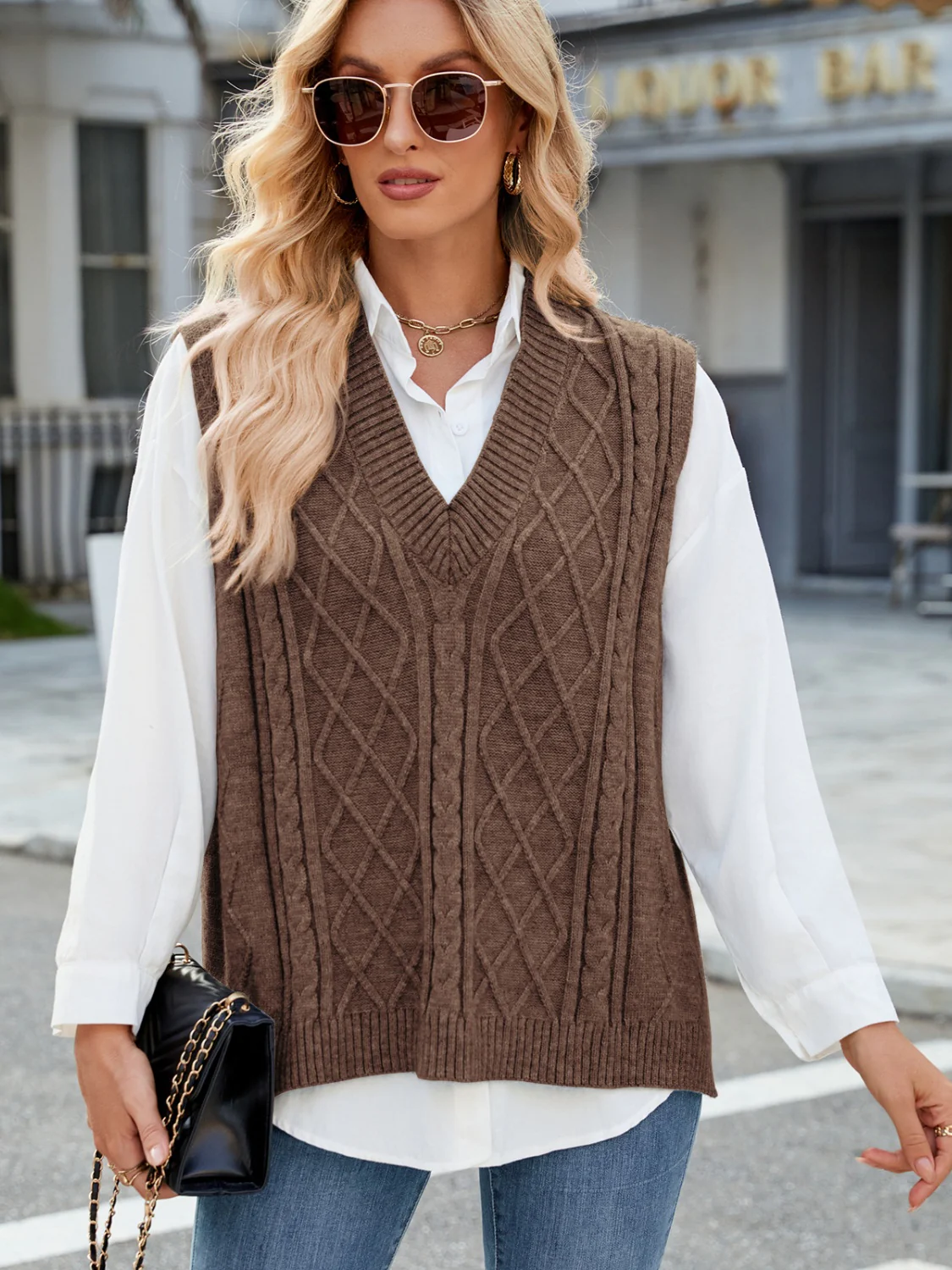 Cable Knit V-Neck Sweater Vest - Image 6