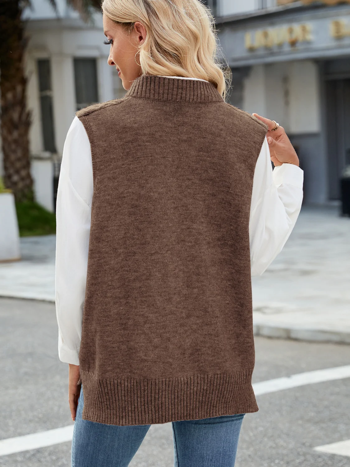 Cable Knit V-Neck Sweater Vest - Image 8