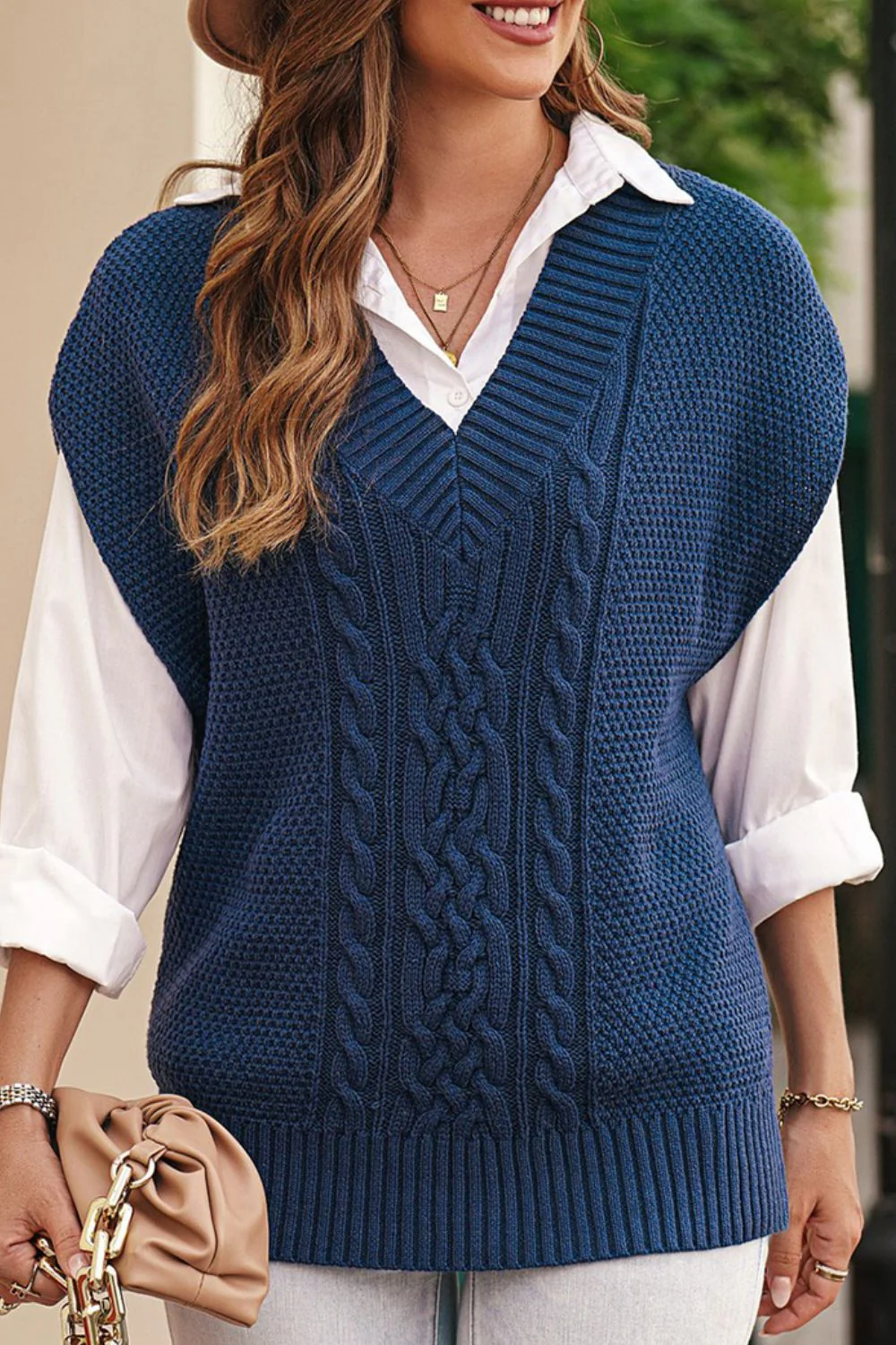 Cable-Knit V-Neck Sweater Vest - Image 12