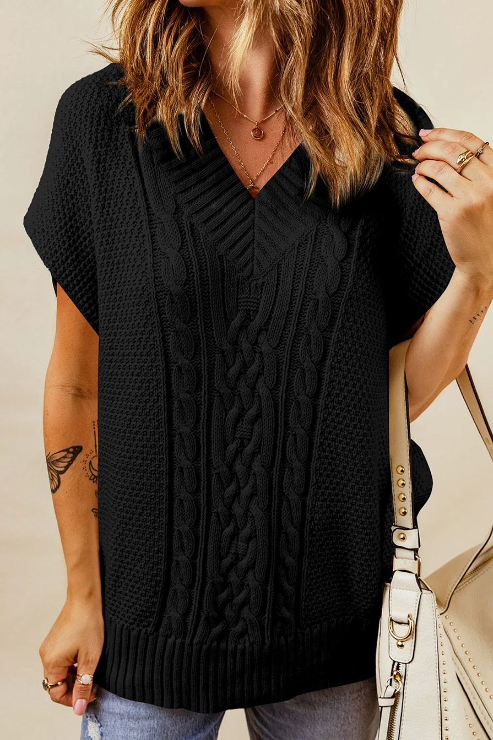 Cable-Knit V-Neck Sweater Vest - Image 17