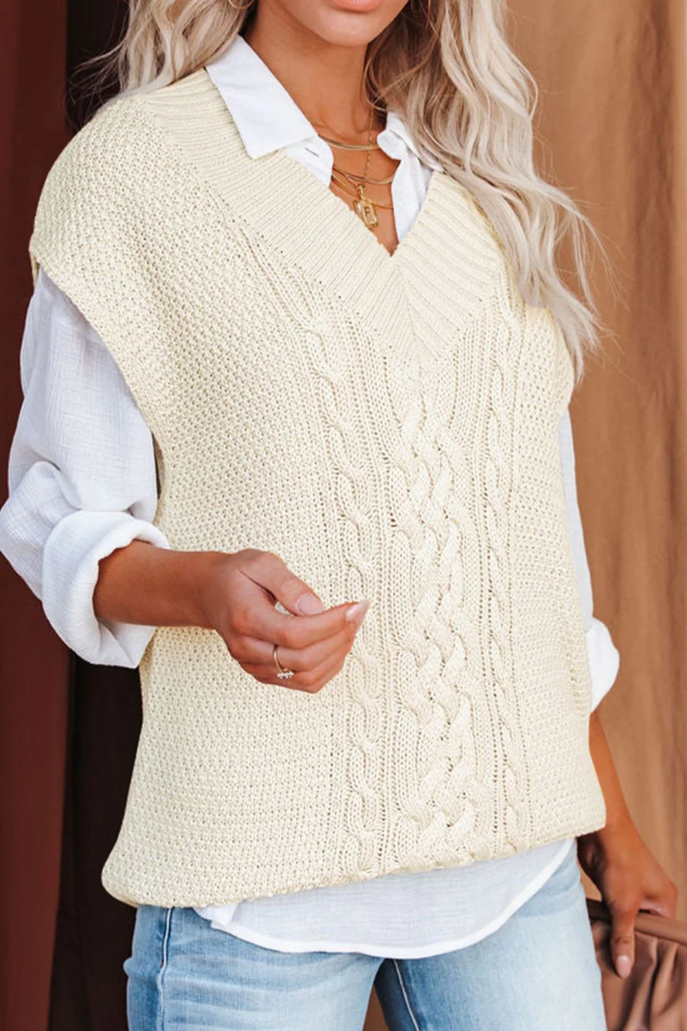 Cable-Knit V-Neck Sweater Vest - Image 2