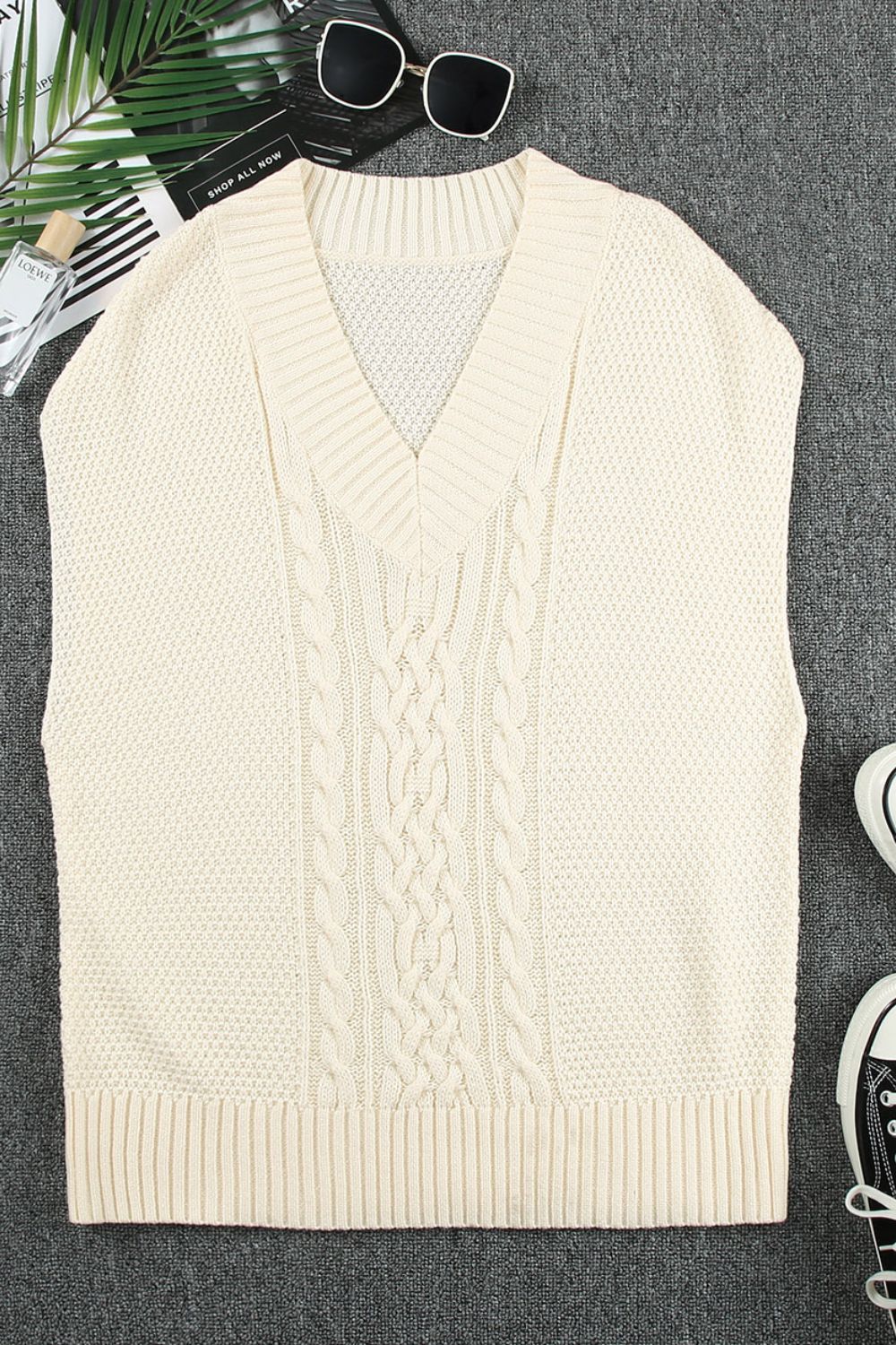 Cable-Knit V-Neck Sweater Vest - Image 7