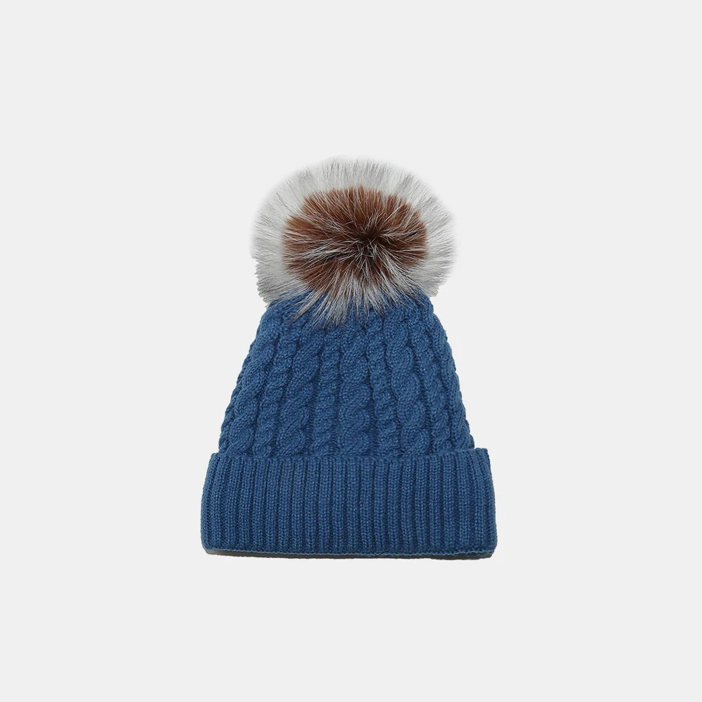 Cable Knit Winter Hat with Pompom - Image 4