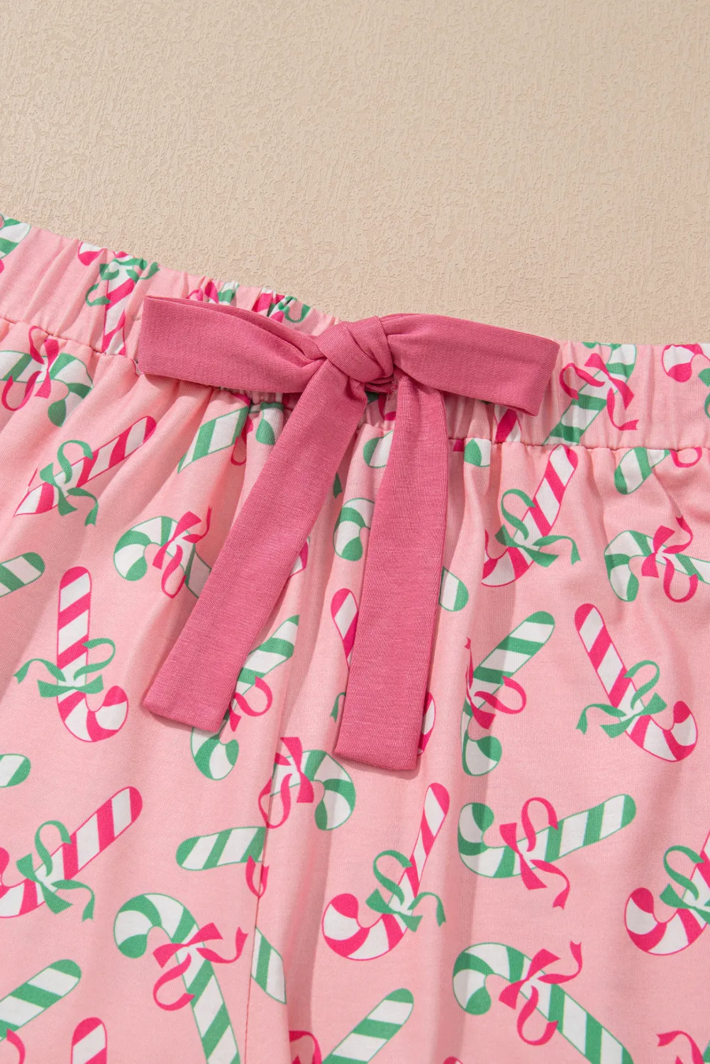 Candy Cane Collared Neck Top and Shorts Lounge Set - Image 10