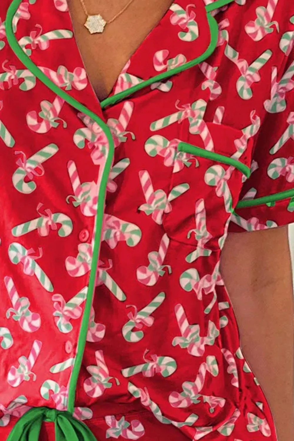 Candy Cane Collared Neck Top and Shorts Lounge Set - Image 13
