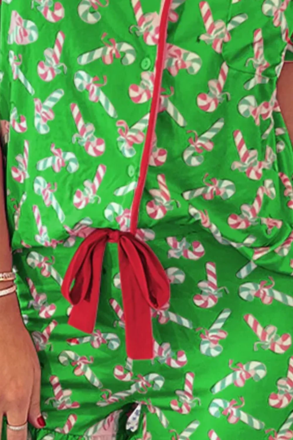Candy Cane Collared Neck Top and Shorts Lounge Set - Image 15