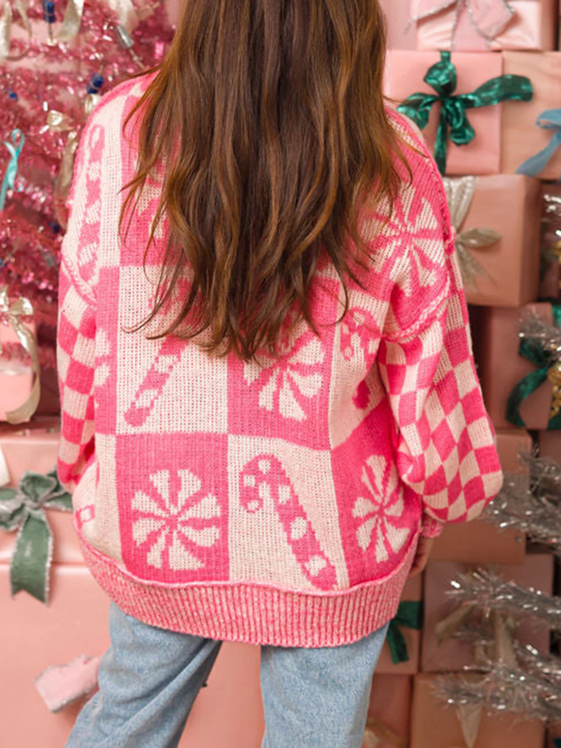 Candy Cane Round Neck Long Sleeve Sweater - Image 3