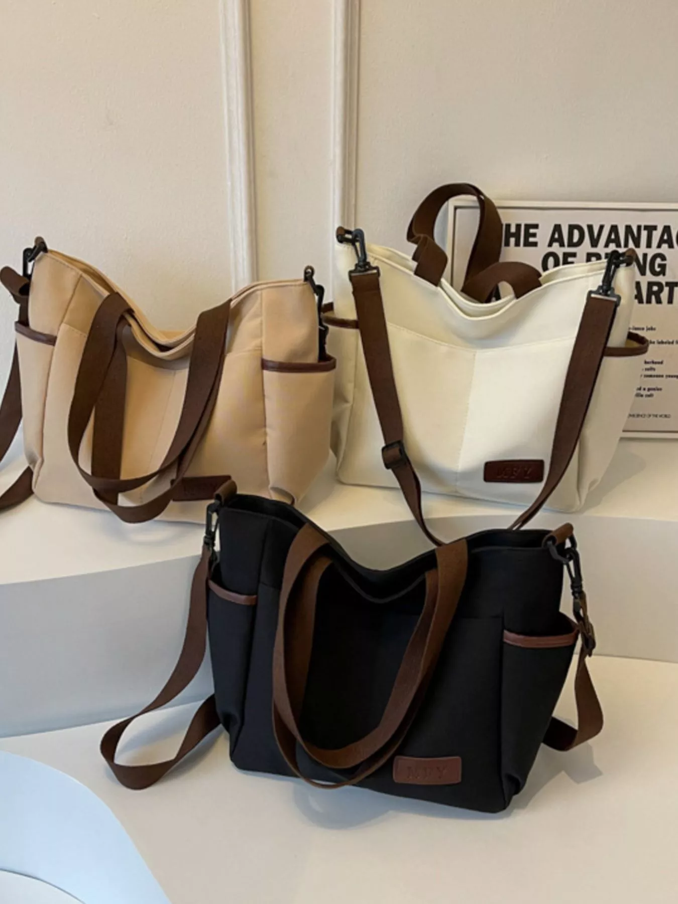 Canvas Shoulder Bag with Adjustable Strap