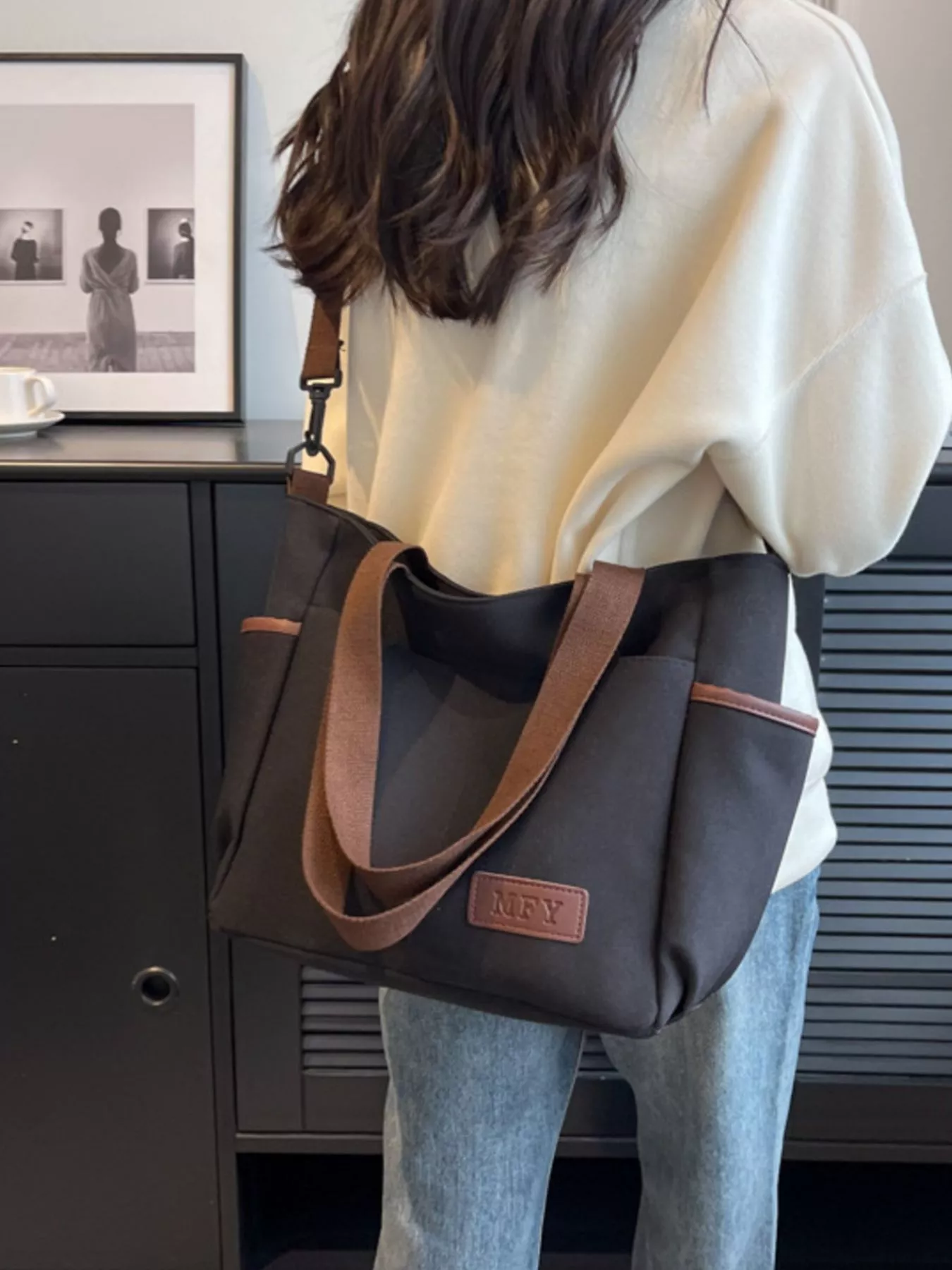 Canvas Shoulder Bag with Adjustable Strap - Image 2