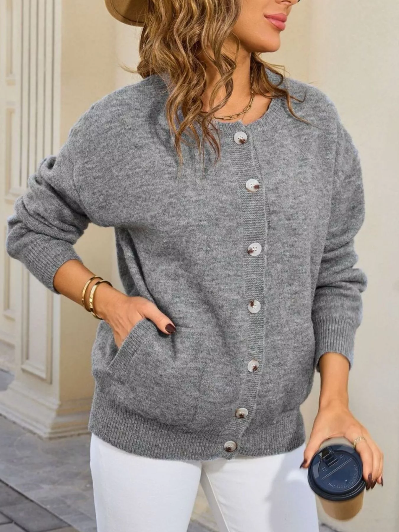 Casual Button-Down Knit Cardigan - Image 6