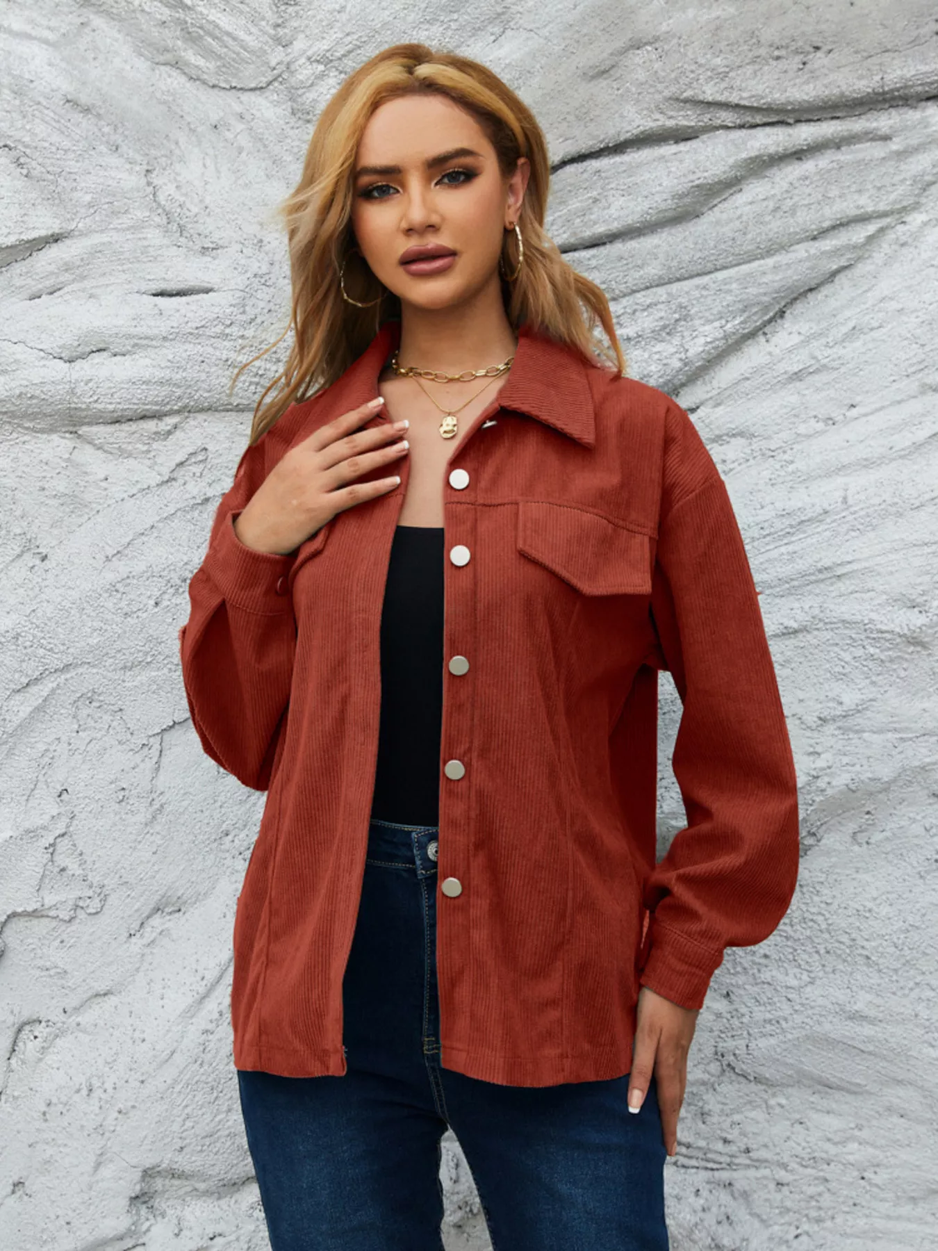 Casual Corduroy Button-Down Jacket - Image 3