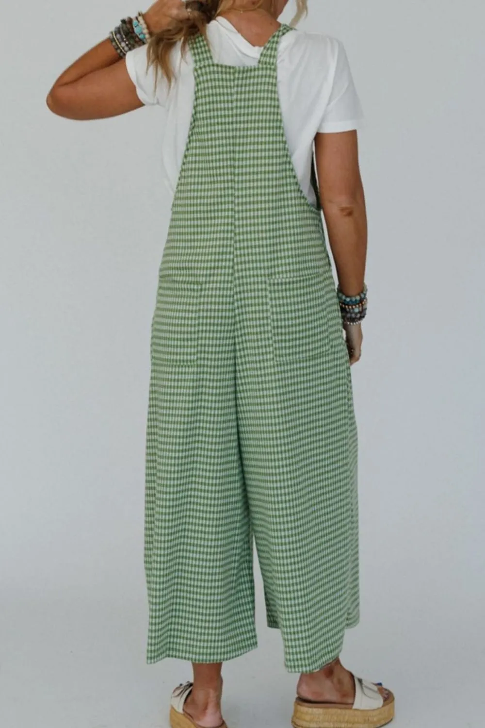 Casual Gingham Wide Leg Overalls - Image 3
