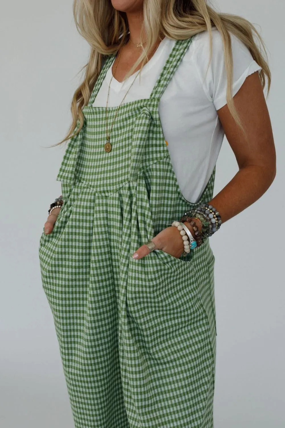 Casual Gingham Wide Leg Overalls - Image 4
