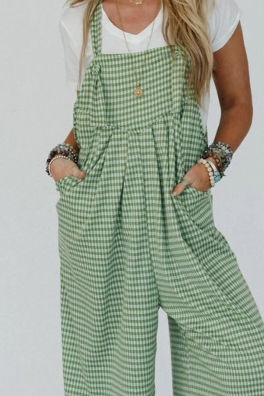 Casual Gingham Wide Leg Overalls - Image 5