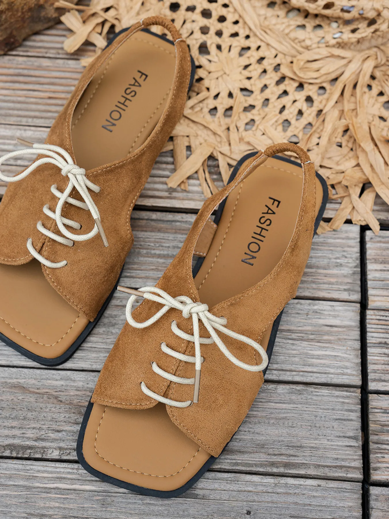 Casual Lace-Up Open Toe Flat Sandals - Image 2