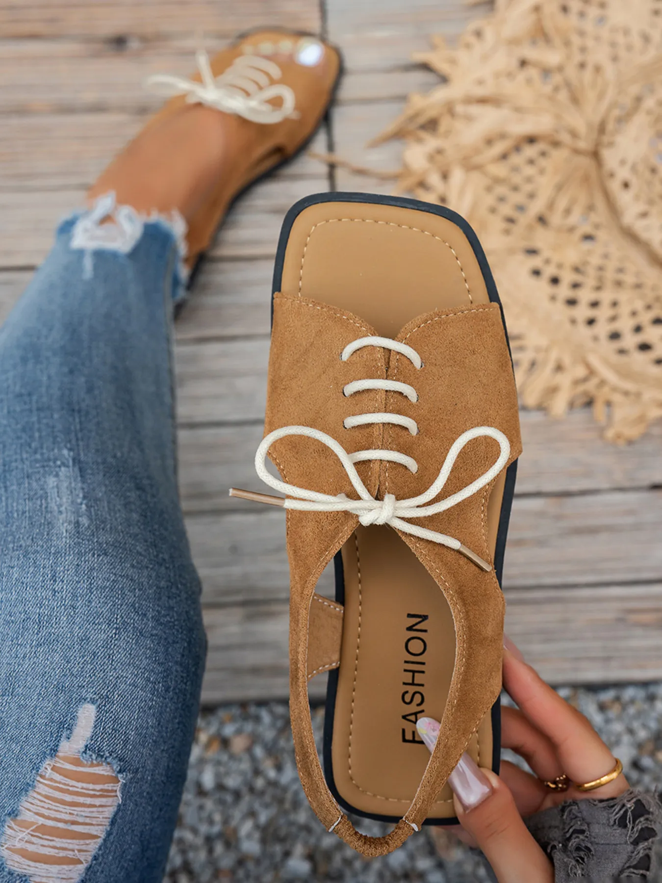 Casual Lace-Up Open Toe Flat Sandals - Image 3
