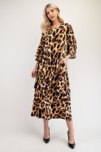 Celeste Full Size Leopard Asymmetrical Ruffle Midi Dress Plus Size - Image 3