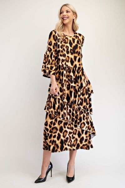 Celeste Full Size Leopard Asymmetrical Ruffle Midi Dress Plus Size - Image 6