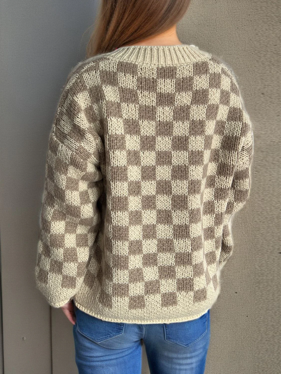 Checkered Button Up Round Neck Cardigan - Image 11