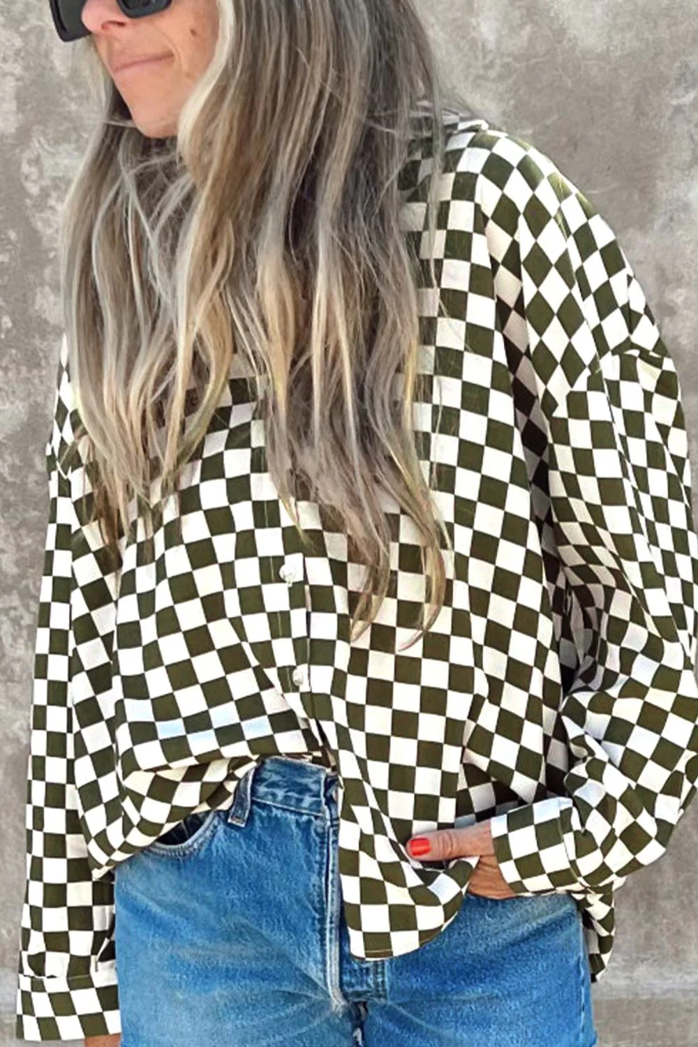 Checkered Collared Neck Long Sleeve Shirt - Image 2